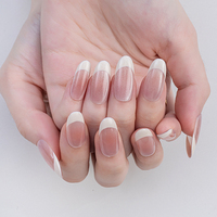 Lot de 10 faux ongles français faits main de luxe, réutilisables, à couverture complète, dégradé rose, pour femmes