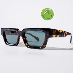 Bio Eco แว่นตากันแดด tortoiseshell ทรงสี่เหลี่ยมผืนผ้าขนาดใหญ่ที่ย่อยสลายได้