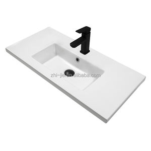 Lavabo de lavabo de cerámica Jetman de lujo moderno blanco negro rectángulo borde fino tocador superior armario individual lavabo de <span class=keywords><strong>baño</strong></span> - Product Image 6
