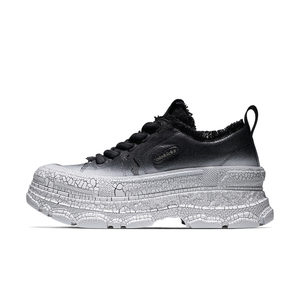 Luxury Designer White Chunky Sneakers Genuine Leather Crackle Textured Thick Platform Casual Walking Streetwear Fashion <strong>Shoes</strong> - Product Image 1