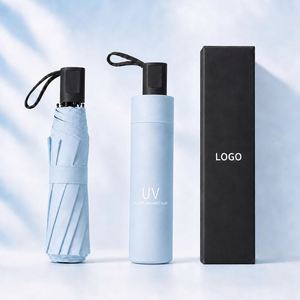 Parapluie pliant moderne anti-UV et anti-pluie en vinyle, idéal pour les voyages, avec logo personnalisable - Product Image 1