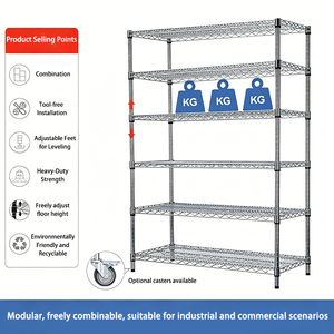 Scaffalature <span class=keywords><strong>in</strong></span> <span class=keywords><strong>Acciaio</strong></span> a 6 Ripiani, Capacità 250KG/Ripiano, Cromate, Robuste, per Uso Industriale e Commerciale, ODM/OEM - Product Image 2