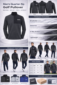 Sweat-shirt de golf athlétique léger et extensible à col zippé 1/4, confortable, respirant et à séchage rapide - Product Image 3