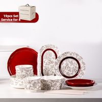 2024 nouveau service de vaisselle en céramique citrouille fleur florale rouge et grise avec service de boîte-cadeau pour 2 4 6 personnes invités utilisent un bol d'assiette