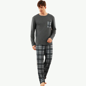 Pigiama <span class=keywords><strong>da</strong></span> <span class=keywords><strong>uomo</strong></span> estivo personalizzato con tasche a maniche lunghe in bambù lavorato a maglia traspirante abbigliamento <span class=keywords><strong>da</strong></span> notte con motivo a quadri - Product Image 4