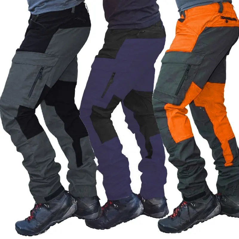 Nuovo colore-blocking poliestere tute da moto Sottile della chiusura lampo degli uomini multi-tasca di modo pantaloni casual