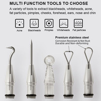 Kit d'outils d'extraction de points noirs et de comédons 5 pièces avec lumière LED, comprenant un extracteur de points noirs, un crochet anti-acné, une micro-aiguille et un patch anti-boutons