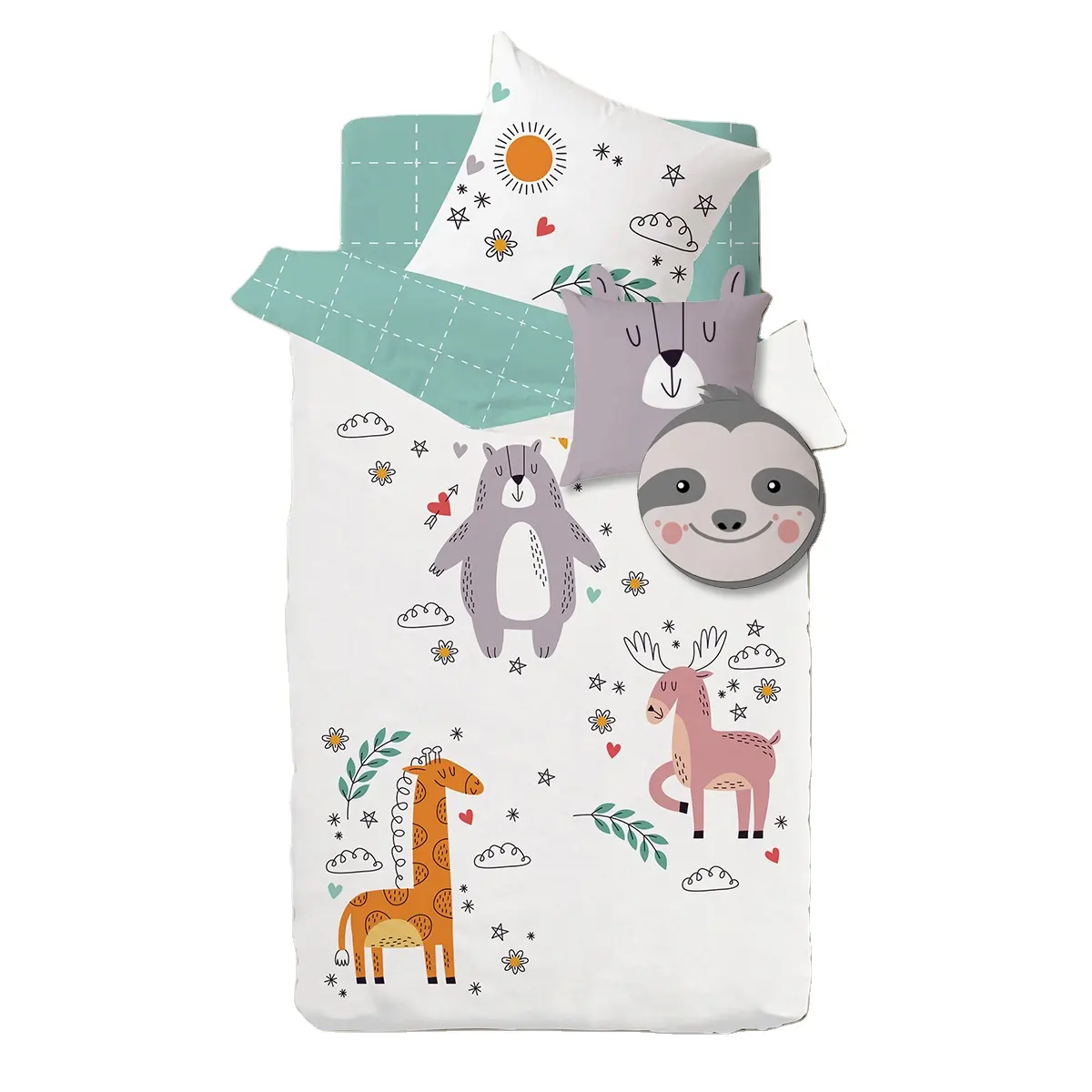 Parure de lit en coton pour enfants, draps personnalisés pour berceau de bébé fille, motif girafe ours, dessins animés, housse de coussin, 4 pièces
