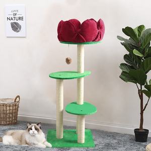 Coperta <span class=keywords><strong>Kitty</strong></span> Condominio Beige Tiragraffi Alberi Gatto Arrampicata Torre con il Grande Fiore Rosso - Product Image 3