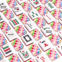 166 pièces de Mahjong américain à dos à carreaux, de qualité supérieure, sculptées Dragon, 1,2 pouce, lisses, résistantes à l'usure, ensemble de tuiles pures pour jeu de table familial