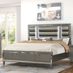 Glam Gray <b>Mirrored</b> Nightstand - Fluted Panel & Metallic Accent Bedroom <b>Bedside</b> Table, Contemporary Luxury Storage Furniture - Product Image 3