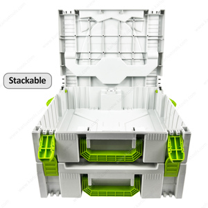 40x30x12cm impermeabile resistente alla polvere sistema di scatola di immagazzinaggio impilabile in plastica cassette degli attrezzi modulari con manici - Product Image 4