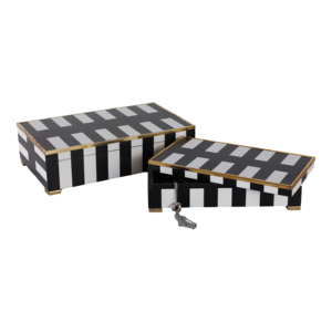 Scatola Decorativa Rettangolare con Piedini, Moderna in Resina e Legno con Coperchio, Porta Gioielli, Organizer per Casa, Nero Bianco a Righe con Finiture Dorate - Product Image 2