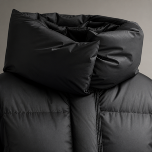 Manteau long en duvet noir unisexe pour homme avec capuche, fermeture éclair, imperméable, en polyester épais, coupe droite, style minimaliste - Product Image 4