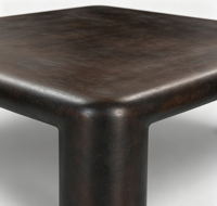 Table basse carrée en verre trempé bronze foncé, moulée d'une seule pièce avec bords arrondis épais, 4 pieds épais, table centrale pour salon