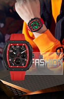 Jam Tangan Pria Sanda 6157 Tonneau Tahan Air Quartz Tali Silikon Jarum Bercahaya Tampilan Tanggal Mewah Fashion Montres Pour Hommes