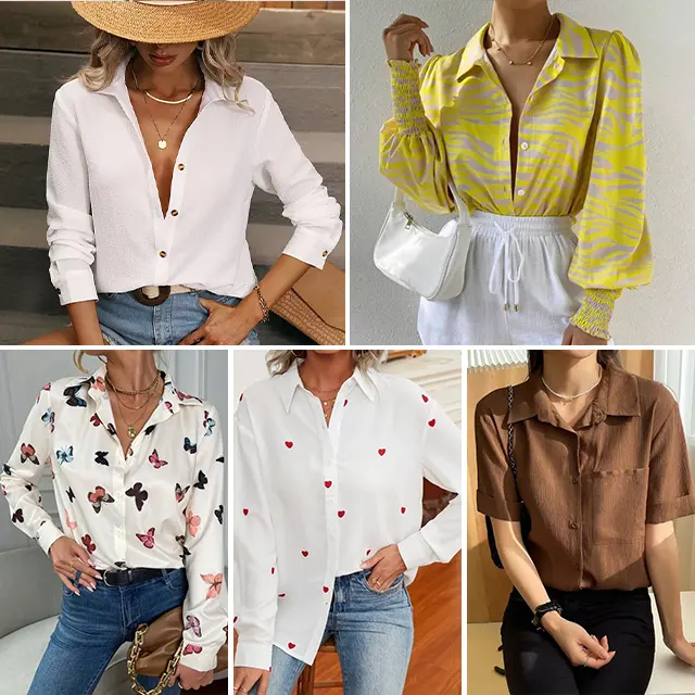 Chemise à fleurs à la mode longue chemise imprimée à col montant chemise femme style mixte et assorti expédié au hasard