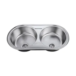 简约现代设计不锈钢双碗圆形厨房水槽