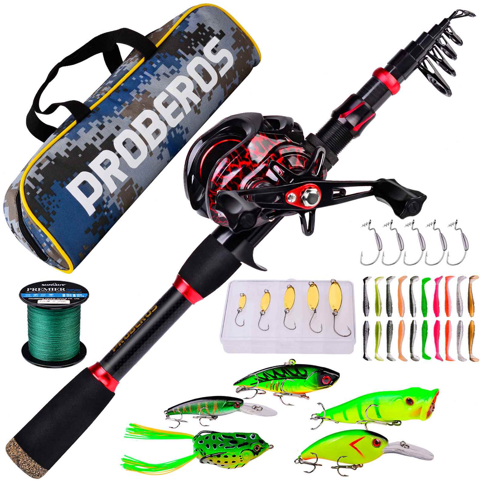 deep sea fishing rod and reel amazon Pole Combo Set, 2.1m/6.89ft, 2PCS Rods, 2PCS Spinning Reels metal handle Sougayilang Pro Telescopic Rod for
