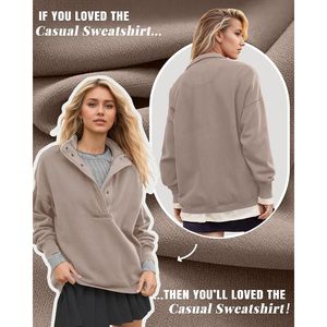 FOXA Women's Oversized <b>Henley</b> Sweatshirt Pullover <b>Top</b> Fall Outfits Quilted Placket Detail Knitted Fabric - Product Image 4