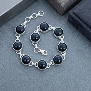 Bracelet en argent sterling 925 avec perles en forme de boule, pierre précieuse onyx noir, style religieux vintage, unisexe, classique, à porter au quotidien - Product Image 2