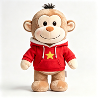 Peluche singe personnalisée en coton PP doux, motif dessin animé, avec sweat à capuche rouge et étoile jaune, adorable jouet en peluche singe