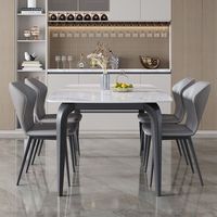 Ensemble de salle à manger rectangulaire en pierre frittée, 4 places, chaises rembourrées de style mixte, mobilier de maison, design moderne, plateau en dalle de roche