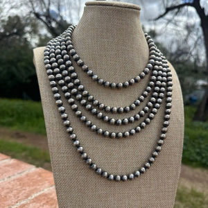 HANDMADE 8MM <b>STERLING</b> <b>SILVER</b> <b>PEARL</b> STYLE BEADED <b>NECKLACE</b> with NATURAL STONE MULTI-PLATED UNISEX for ANNIVERSARY - Product Image 1