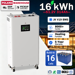 ระบบโซลาร์เซลล์ออฟกริดจากคลังสินค้า EU พร้อมแบตเตอรี่ Lifepo4 16kWh ชุดแบตเตอรี่ลิเธียมแบบตั้งพื้นพร้อมล้อ 51.2V 314Ah พร้อมระบบจัดการแบตเตอรี่ JK V19 BMS - Product Image 1