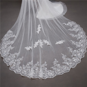 2021 nuovo abito da sposa a doppio strato con paillettes luccicante pizzo rosso diamante velo da sposa con pettine lungo - Product Image 4