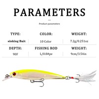 Umpan Keras Buatan 9cm/7.2g Minnow Umpan Pancing Minnow Keras dengan Kail Bulu