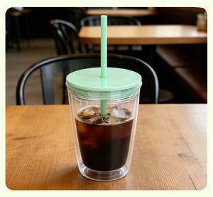 12oz Double Wall Plastic Straw Tumbler Replaceable Dome Lid Portable Drinking Cup for Travel Office Home - Product Image 3