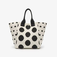 Diseñador personalizado negro puntos blancos bolsa de mano con asa-Venta caliente promocional de compras de viaje bolso de la escuela