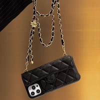 Funda Protectora para 12 Pro Max con Cadena Cruzada, Ranura para Tarjetas, Diseño de Diamantes de Imitación, Plegable, Electrochapada, Modelo XP888