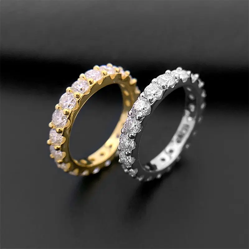 10k 14k असली सोना 3mm अनंत काल बैंड अंगूठी वीवीएस moissanite शादी की अंगूठी