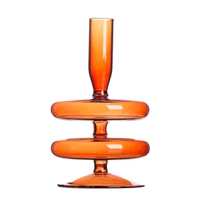 Wholesale brown hand blown borosilicate spiral glass candlesticks for wedding and home decoration