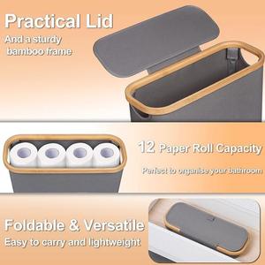 Portarrollos de Papel Higiénico con Tapa, Cesta de Almacenamiento Multifuncional de Bambú, Cesta para Papel Higiénico para Espacios Reducidos - Product Image 3