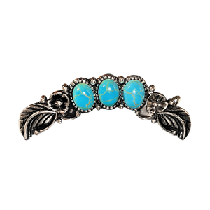 Bracelet manchette vintage E1725 en turquoise, motif floral en argent tibétain, bijoux unisexe, sertissage clos en argent antique plaqué - Product Image 1