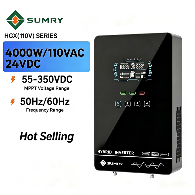 Sumry 4KW 110V 120V Hybrid Solar Inverter 24V 140A MPPT Charger Pure Sine Wave Home Inverter 6.25 Inch LCD Display