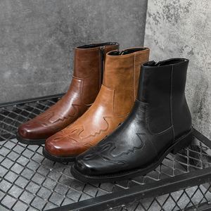 Botas vaqueras de hombre con cremallera lateral, tacón bajo, bordado y detalles de costura, estilo cowboy - Product Image 4
