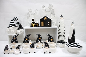 Ensemble de Décoration de noël: la <span class=keywords><strong>maison</strong></span> Blanche avec lumière Ange figurines, Arbre De Noël En Céramique, Blanc noir renne - Product Image 6