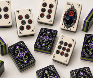 Juego de Mahjong Americano de Porcelana Azul Nocturna de 160 Fichas, Colección Gótica de Halloween con Fichas Grabadas y Rellenas de Color - Product Image 3