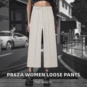 High Waist Wide Leg <b>Pants</b> Women <b>Wool</b> Polyester Blend Solid Color Full Length Anti-Wrinkle Zipper Fly Minimalist Autumn Style - Product Image 2