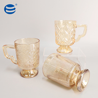Ensemble de tasses en verre ambré de 325 ml avec poignée, motif en relief, pied rond, anti-fuite, sans BPA, tasse à boire vintage