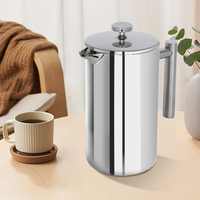 Cafetière à presse française de luxe robuste en acier inoxydable à double paroi de 34 oz avec filtres supplémentaires résistante à la chaleur et portable