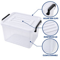 Boîte de rangement transparente en PP de 5 L, empilable, avec clips noirs, pour la maison, la chambre, le placard
