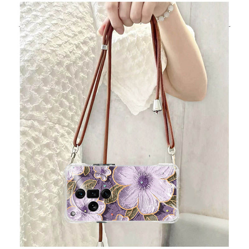 ดอกคามีเลียสีม่วง+สายสะพายข้างสีน้ำตาล