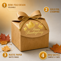 Boîtes personnalisées pour la récolte d'automne avec feuille d'or cuivré, boîtes à friandises carrées en kraft avec nœud, vente en gros en vrac directe usine OEM