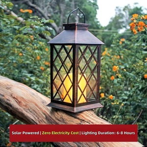 Lanterne solaire vintage MM pour extérieur - Lumière décorative de jardin, pelouse, villa, paysage avec effet de flamme vacillante - Product Image 3