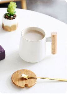 Premium Ceramic Mug with Wooden Handle Custom Logo Option Includes Wood Lid Metal Spoon Great for Tea <b>Coffee</b> Lovers - Product Image 5